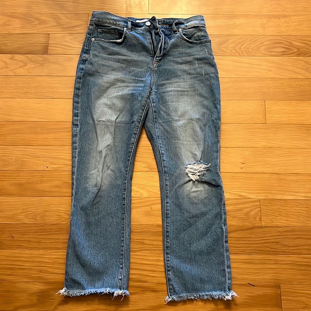 LOFT distressed straight crop Jean